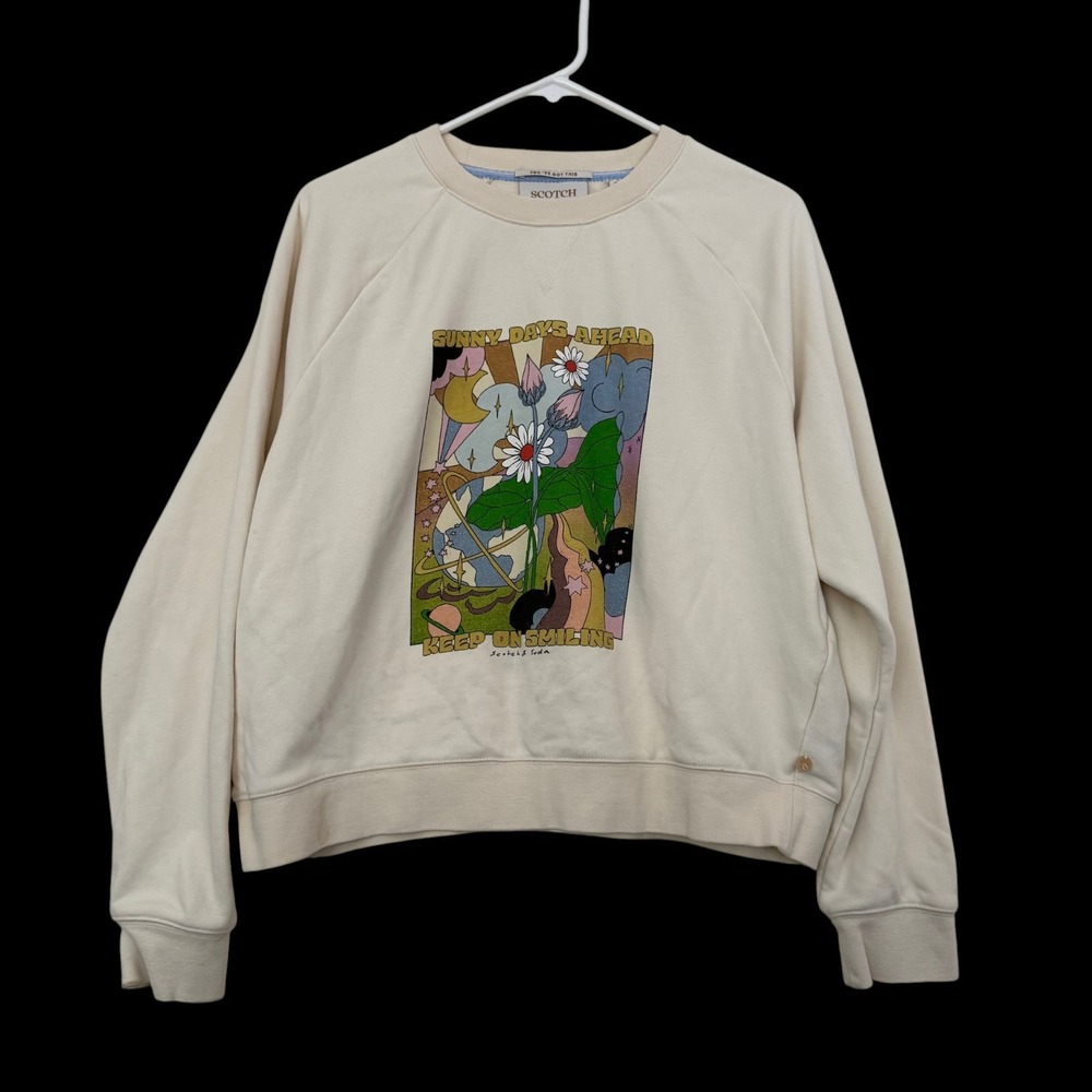 Anthropologie Scotch & Soda Sweatshirt Sz M Graphic Garden Cottagecore Soft Girl